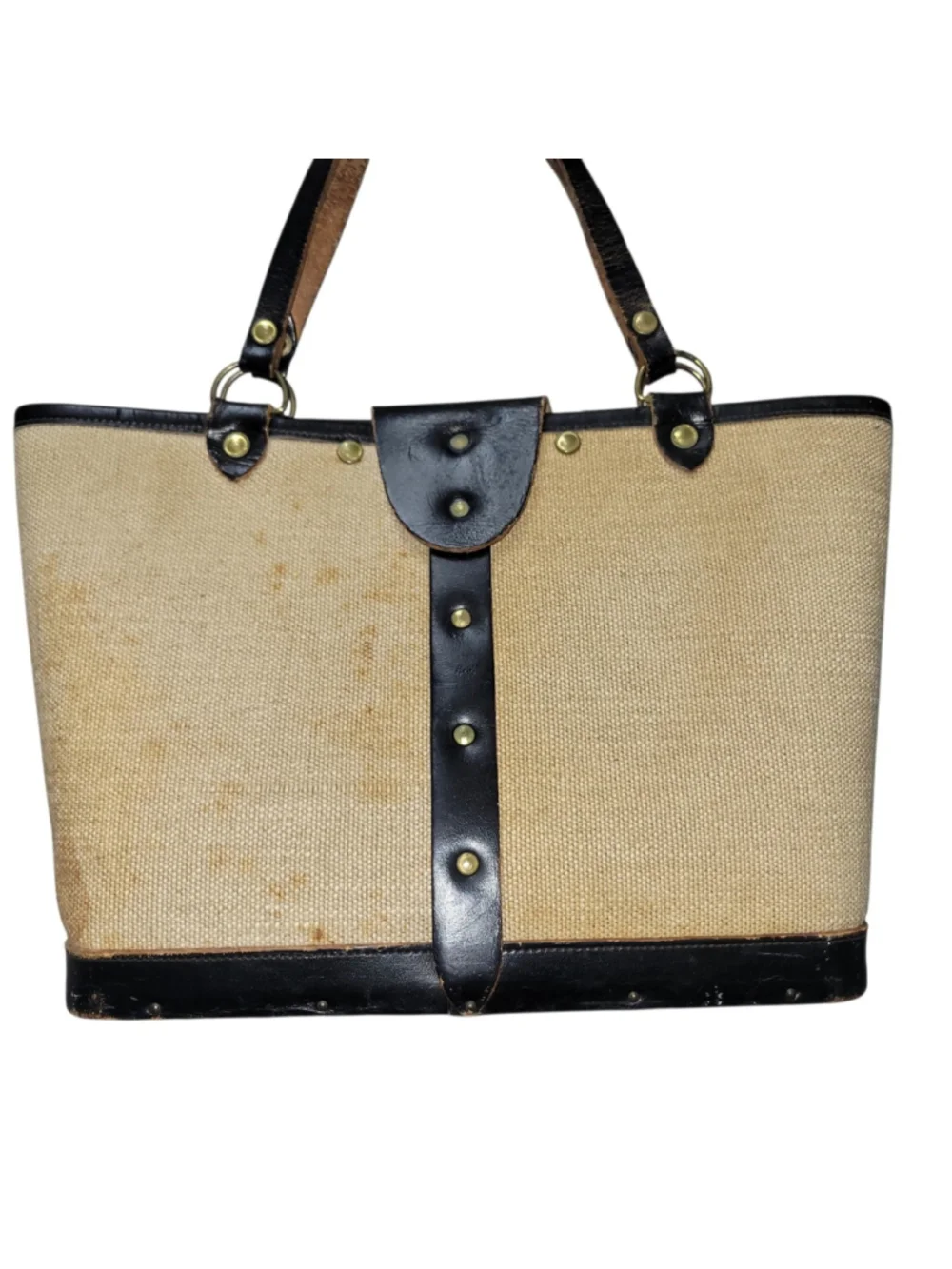 Collins of Texas Jewel Garden Tan Canvas Leather Trim Tote Purse Enid Collins